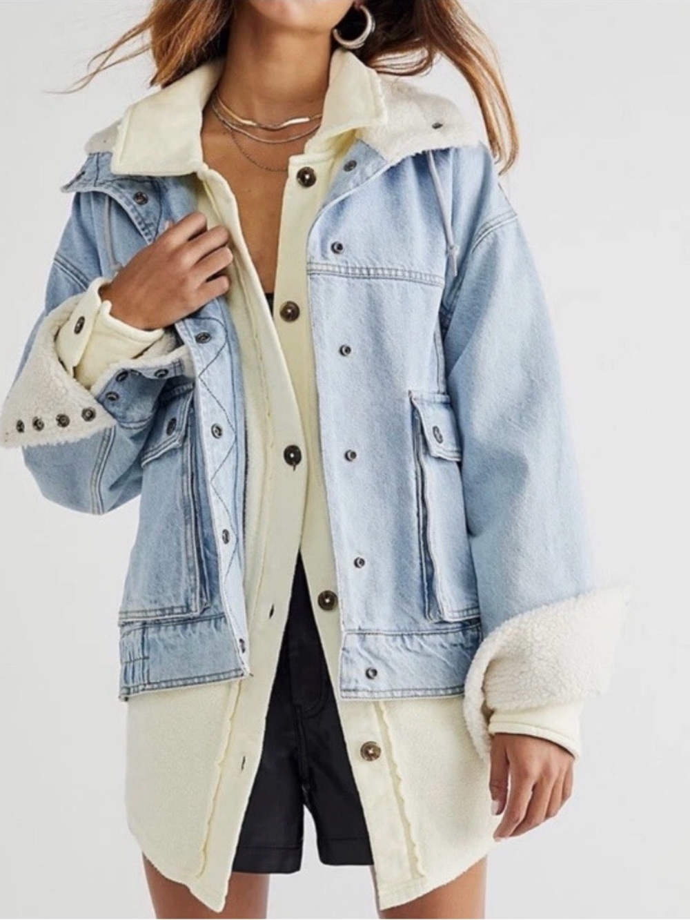 Free People We The Free Ruby Jacket Shacket Ivory M Oversized Cozy Girl Boho